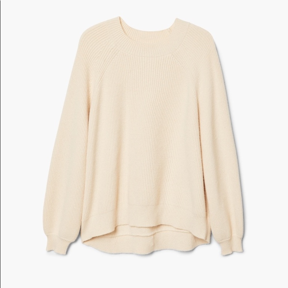 Mango Puffed Sleeve Ribbed Sweater in Cream